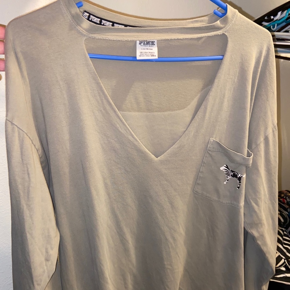Pink deep v long sleeve shirt